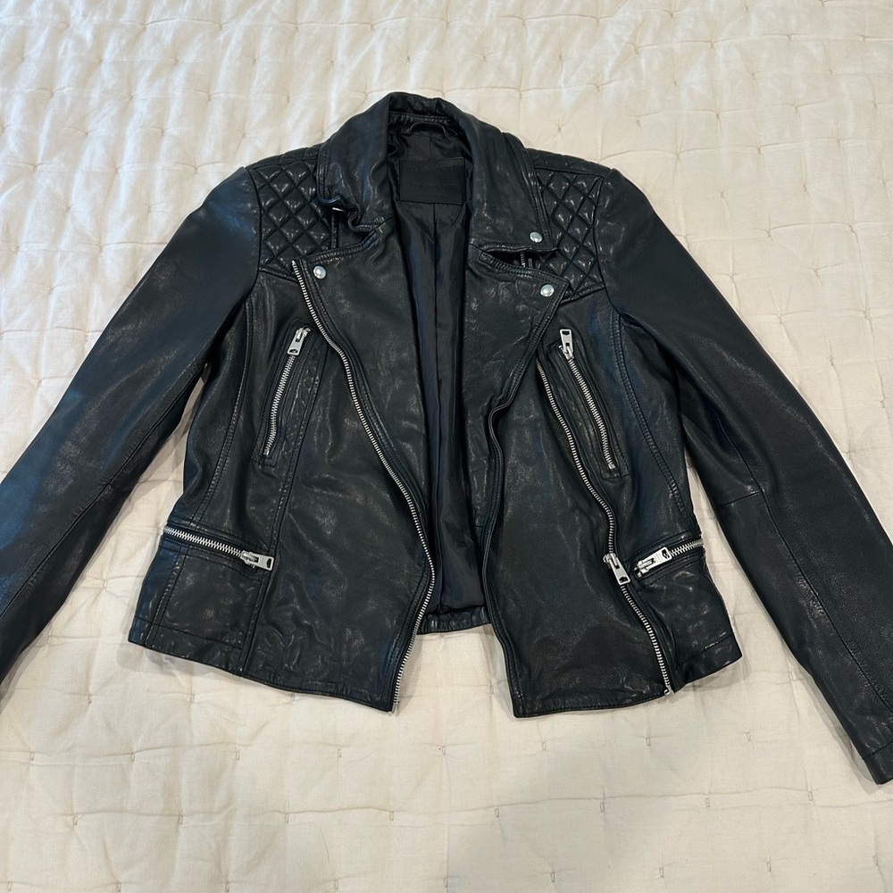 Allsaints Cargo Leather Distressed Biker Jacket